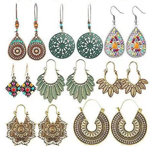Amazon European and American Earrings Set Cross-Border Ethnic Style Earrings Round Simple Retro National Style Earrings Export