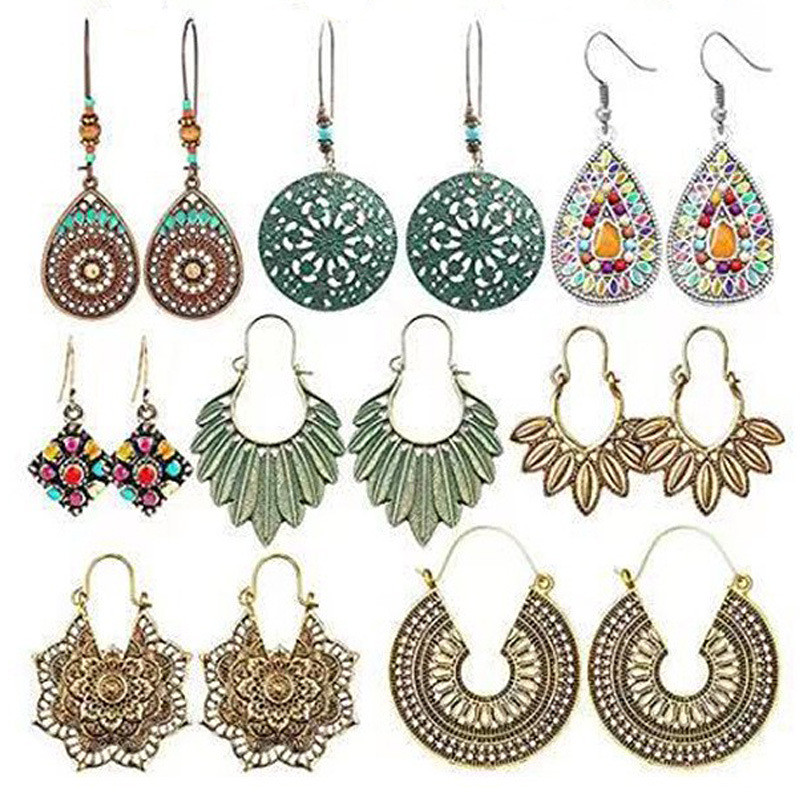 Amazon European and American Earrings Set Cross-Border Ethnic Style Earrings Round Simple Retro National Style Earrings Export