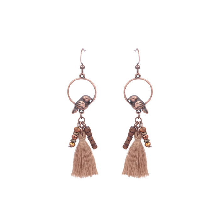 Ethnic Style Wooden Earrings for Women, Vintage Water Drop Shape Handmade Woven Tassel Earrings, New Amazon Cross-Border Ear Accessories