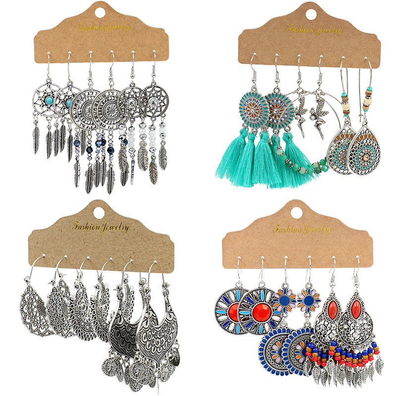 Cross-Border Hot Selling Set of Decorations Wholesale European and American Fashion Earrings for Women Creative Water Drop Shaped Alloy Earrings Jewelry Wholesale