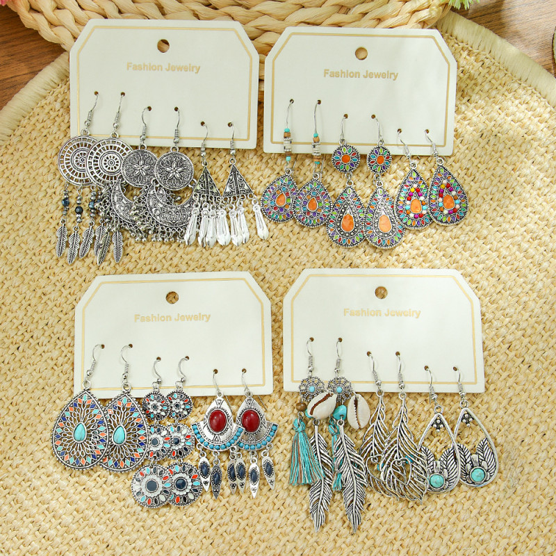 Cross-Border New Hot Selling Retro Fashion Earrings European and American Popular Alloy Earrings Ethnic Style Vacation Earrings Wholesale