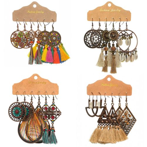 Hot-Selling Bohemian Tassel Earrings Set Combination Cross-Border European and American Fashion Retro Ethnic Style Earrings