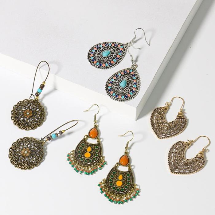 Cross-border European and American Ethnic Style Exaggerated Retro Earrings Bohemian Rice Bead Tassel Earrings Amazon Wholesale
