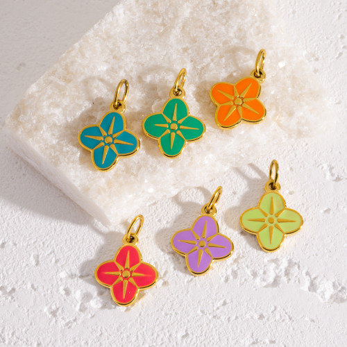 Cross-Border Colorful Oil Drop Flower DIY Stainless Steel Pendant Fresh Sweet Versatile Enamel Color Small Flower Jewelry Accessories