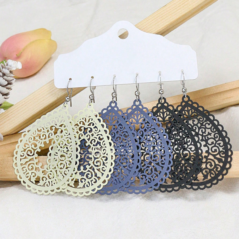 Amazon Cross-Border Bohemian European and American Earrings Colorful Spray Paint Carved Earrings Simple Elegant Earrings Jewelry Set