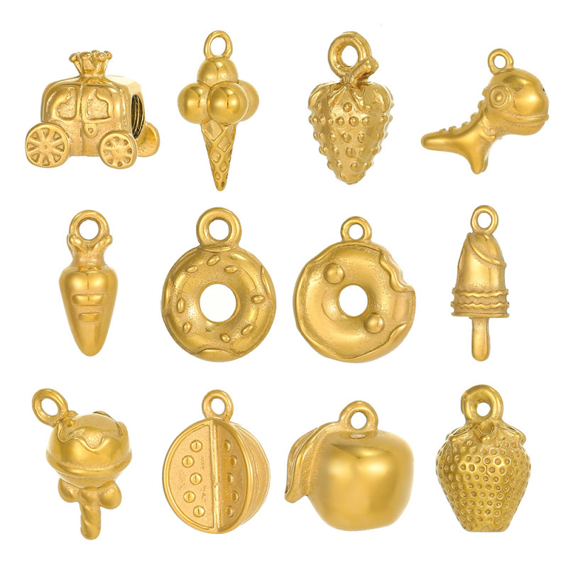 Amazon Cross-Border New 3D Geometric Fruit Ice Cream Stainless Steel Accessories DIY Pendant Charms Bracelet Wholesale