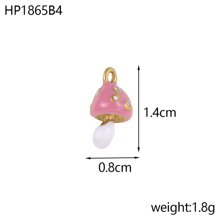 Cute Mushroom Oil Drop Stainless Steel Pendant Loose Beads DIY Handmade Beading Materials Bead Accessories Wholesale,...