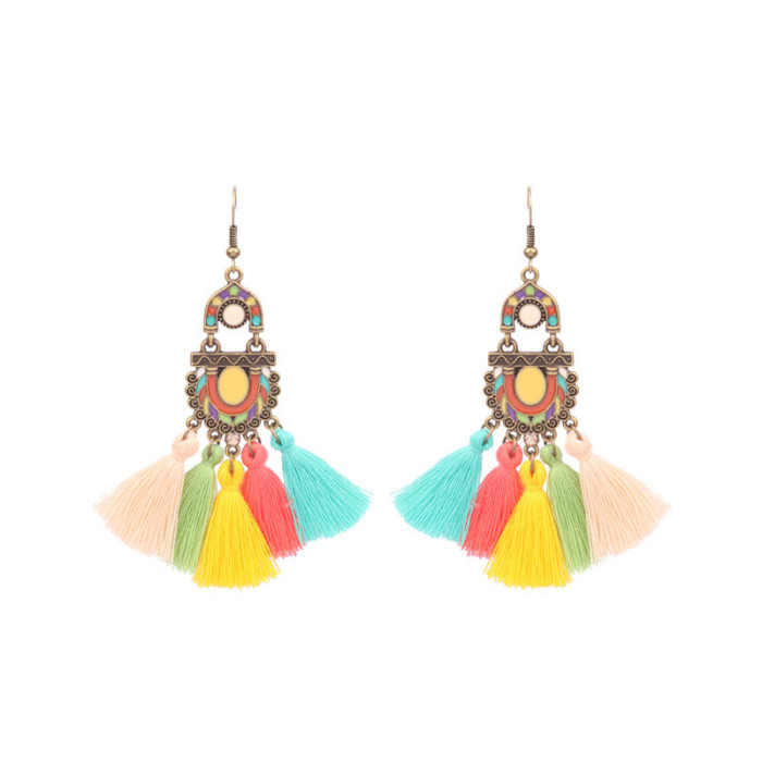Amazon Cross-Border New Bohemian Style Colorful Oil Drop Earrings for Women Ethnic Style Tassel Earrings Wholesale