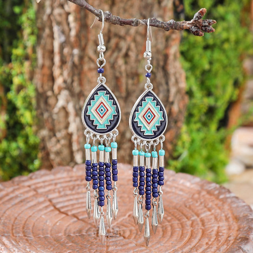 Cross-border European and American Ethnic Style Exaggerated Retro Earrings Bohemian Rice Bead Tassel Earrings Amazon Wholesale