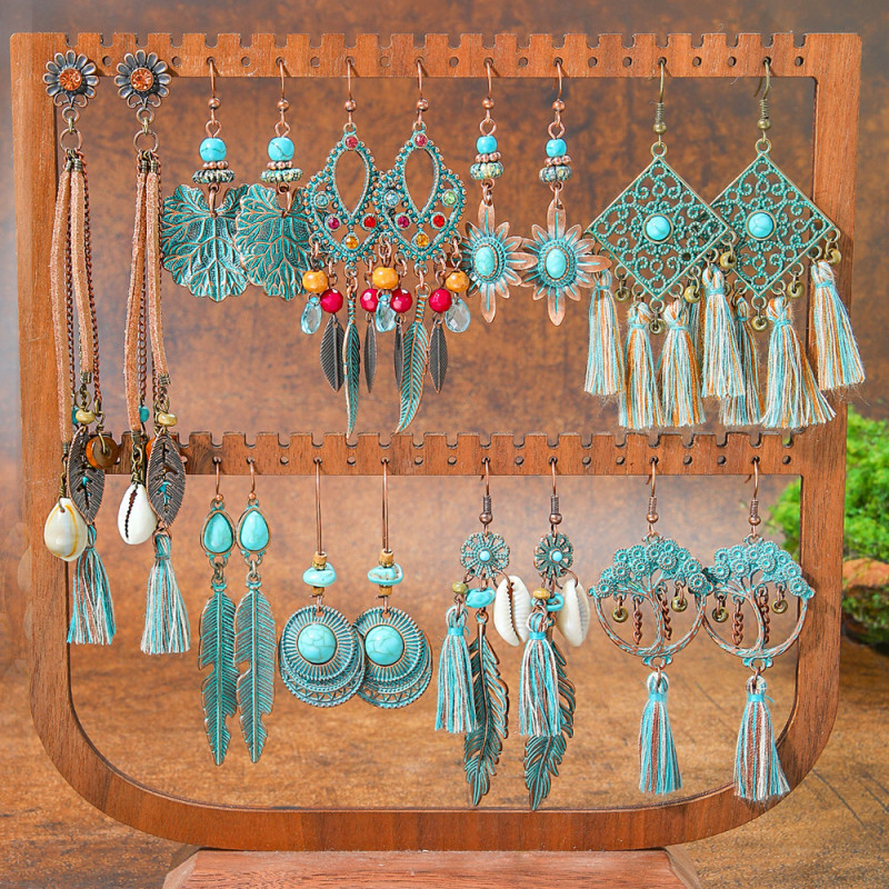 Vintage Bohemian Style Geometric Tassel Earrings Cross-Border Hot-Selling Jungle Style Vacation Accessories Factory Direct Sale