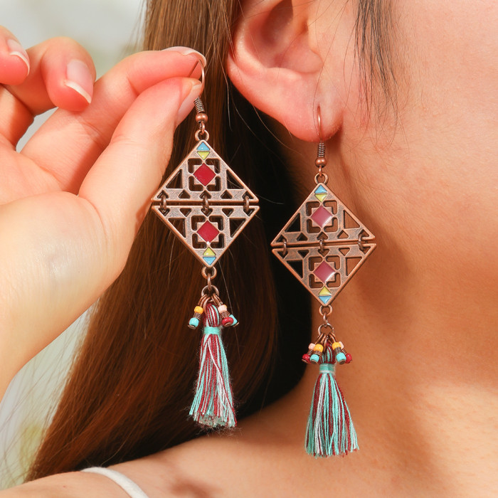 Amazon Hot Selling Bohemian Style Earring Set Ethnic Vacation Style Colorful Tassel Earrings Direct From Manufacturer...