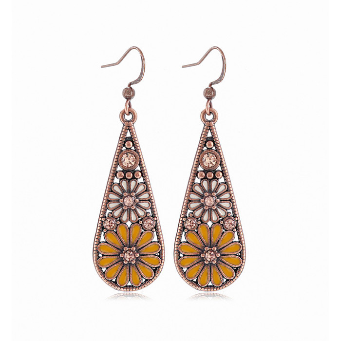 Exclusive Versatile Elegant Metal Earrings Bohemian Colorful Water Drop Daisy Oil Drop Earrings