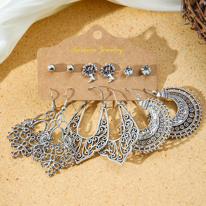 Amazon Hot Sale Bohemian Fashion Textured Metal Earrings Studs Wholesale Ethnic Vacation Style Versatile Earrings