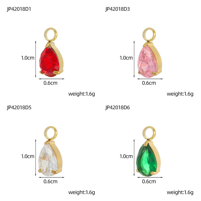 Colorful Micro Pave Single Zircon Water Drop Pendant DIY Simple Handmade Earrings Necklace Material Accessories Wholesale