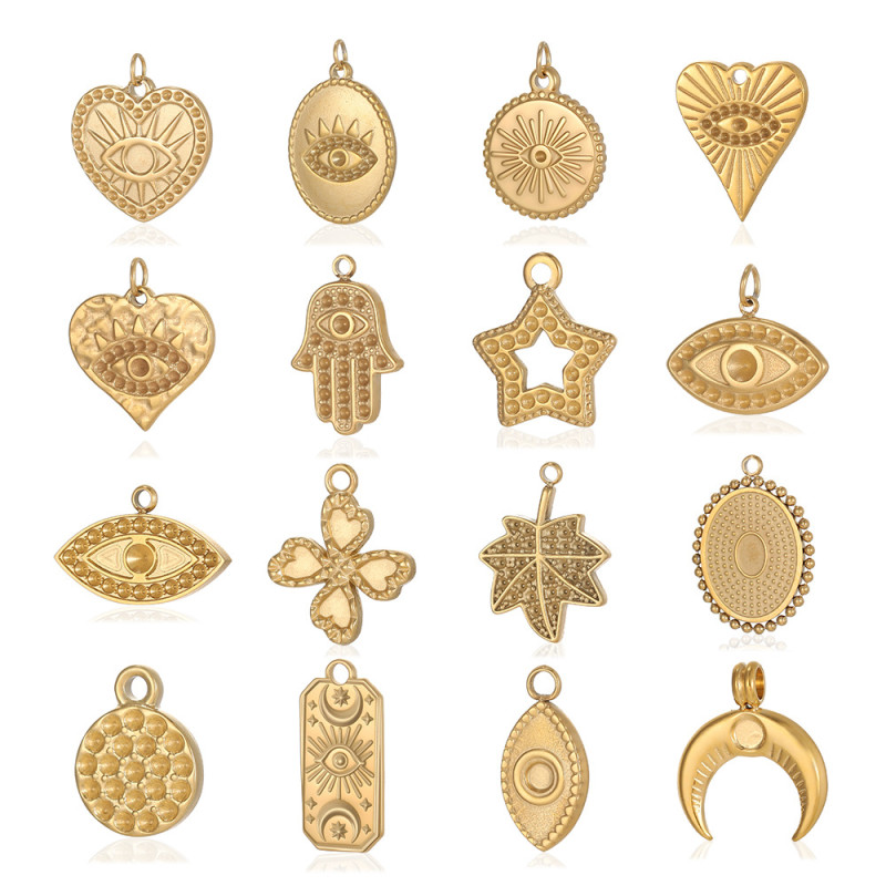 European and American Cross-Border Hot Selling Stainless Steel Heart Sun Moon Cross Pendant DIY Vintage Necklace Accessories Wholesale