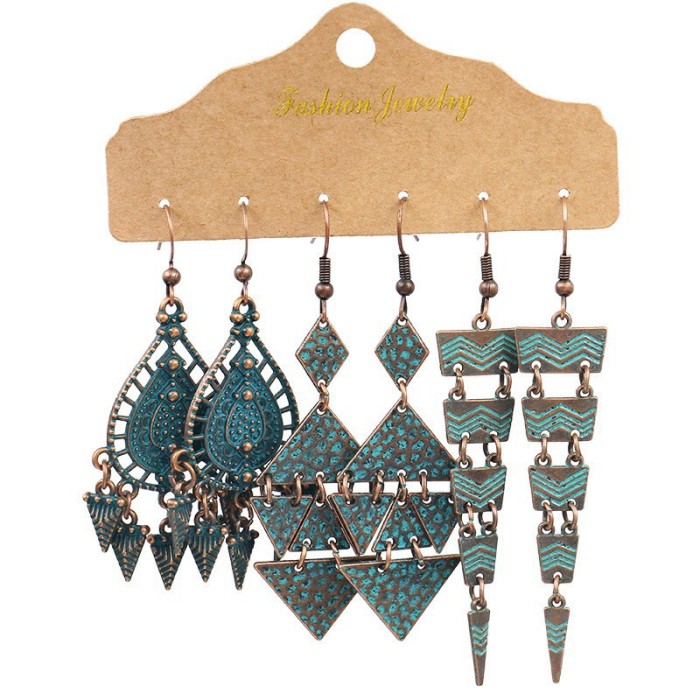 Retro Alloy Earrings for Women, Fashion Irregular Geometric Earrings, Hot Sale 3-Pair Pack Wholesale