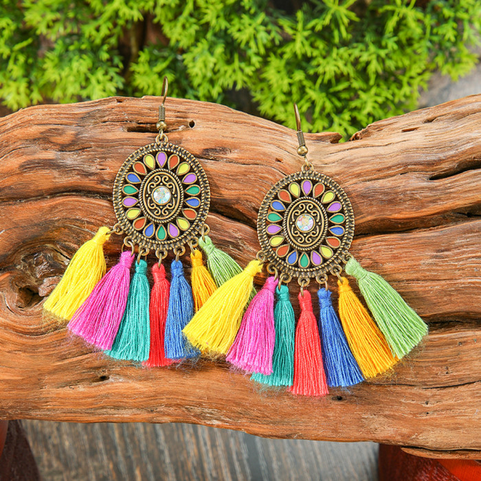 Vintage Ethnic Style Colorful Oil Drop Earrings Bohemian Exotic Design Versatile Jewelry Manufacturer
