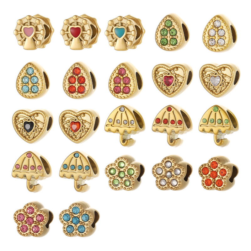 Peace and Joy Lotus Zircon Pendant Umbrella Heart Transfer Spacer Beads Bracelet Accessories Wholesale