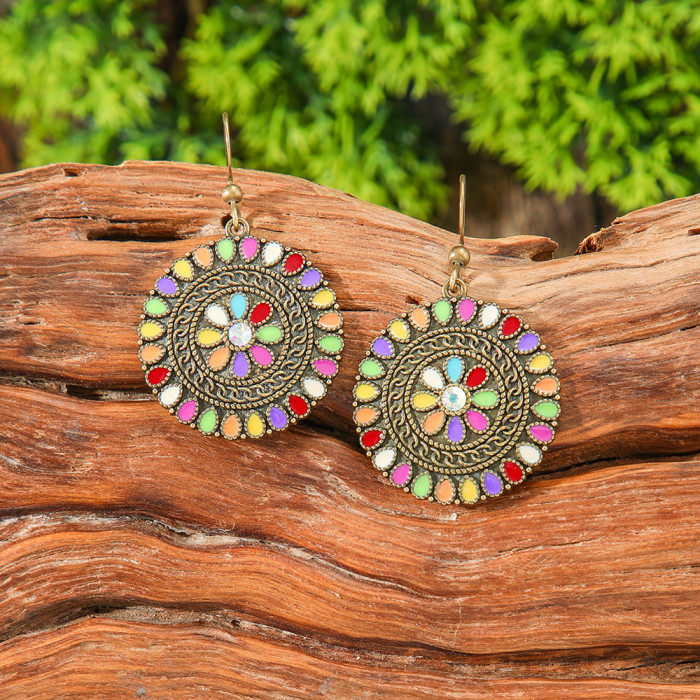 Vintage Ethnic Style Colorful Oil Drop Earrings Bohemian Exotic Design Versatile Jewelry Manufacturer