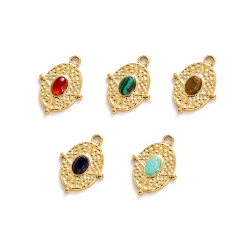French Retro Natural Stone Titanium Steel Pendant Heart Sun Crown Water Drop Eye Horn Stainless Steel Jewelry Accessories