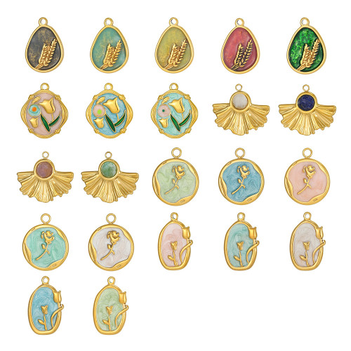 Cross-Border Blue-Green Series Oil Painting Style Heart Flower DIY Round Earrings Bracelet Necklace Jewelry Accessories Wholesale