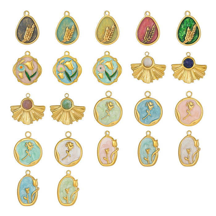 Blue-Green Series Oil Painting Style Heart Flower DIY Round Earrings Bracelet Necklace Jewelry Accessories Wholesale