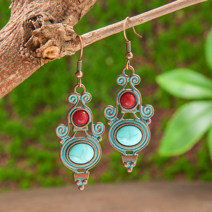 Vintage Ethnic Style Colorful Oil Drop Earrings Bohemian Exotic Design Versatile Jewelry Manufacturer