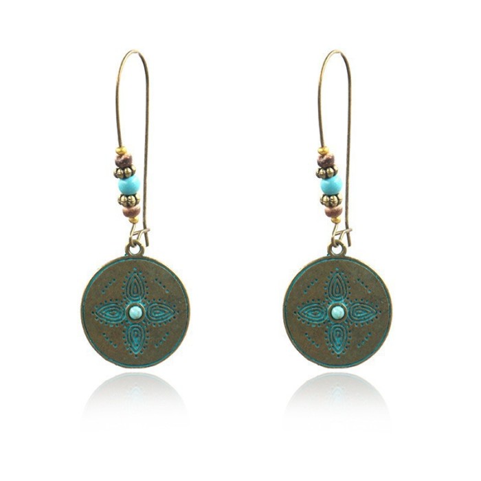 Amazon Jewelry Wholesale Earrings Ethnic Style Antique Alloy Earrings Hollow Leaf Turquoise Earrings