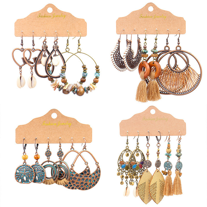 Cross-Border Amazon Geometric Earrings Bohemian Ethnic Style Fashion Large Hoop Accessories Tassel Earrings Manufacturer Wholesale