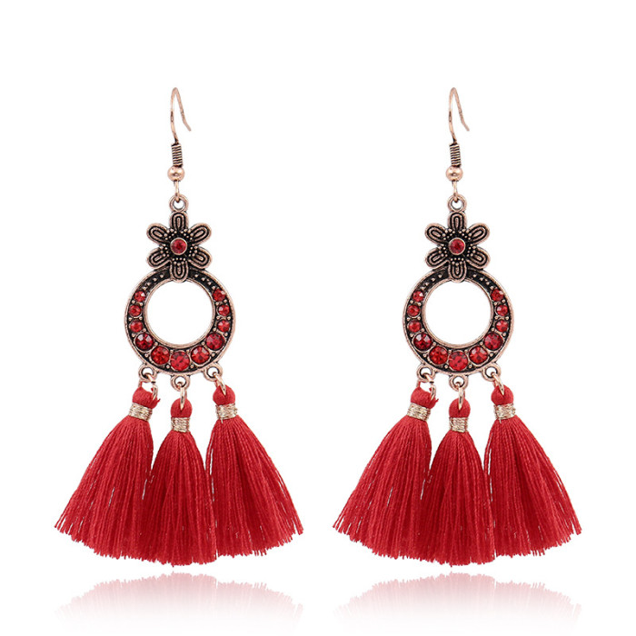 Red Earrings Chinese Style Tassel Earrings Bohemian Ethnic Style New Year Earrings New Year Bride Earrings
