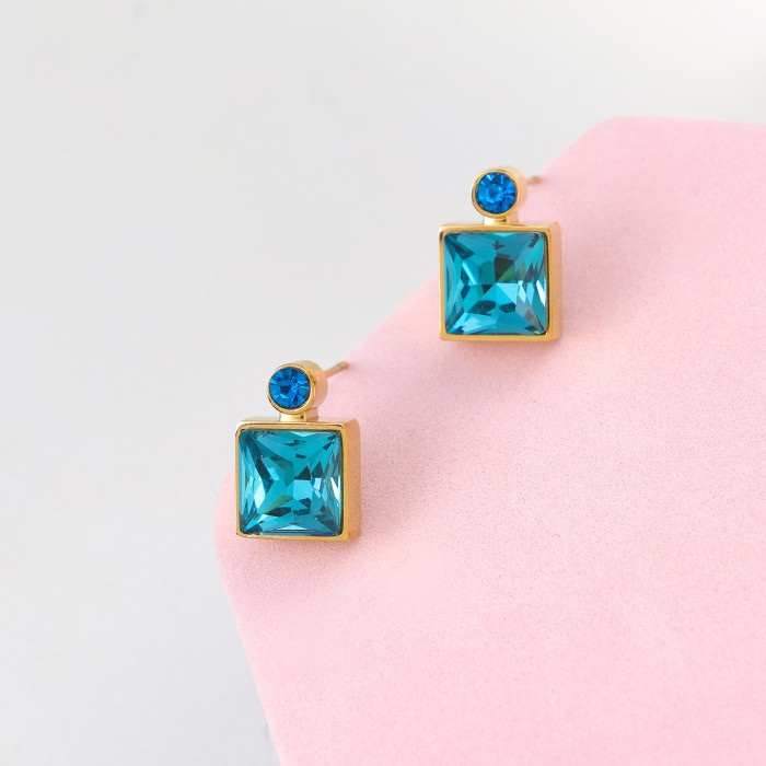 INS Square Perfume Bottle Necklace Niche Design Sense Elegant Fashion Personality Exquisite Earrings Jewelry Wholesale