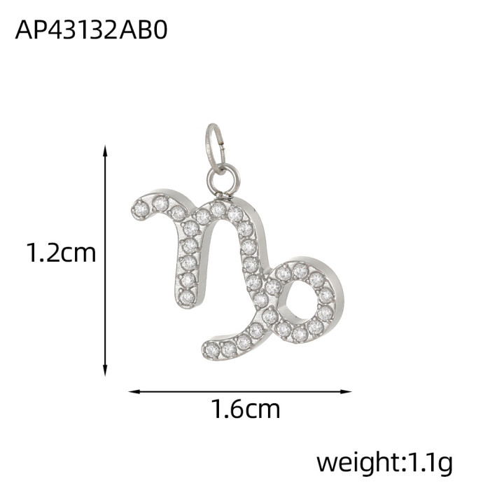 CNC Inlaid Full Diamond 12 Zodiac Pendant Titanium Steel Vacuum Plating Necklace Earring Accessories DIY Jewelry Accessories