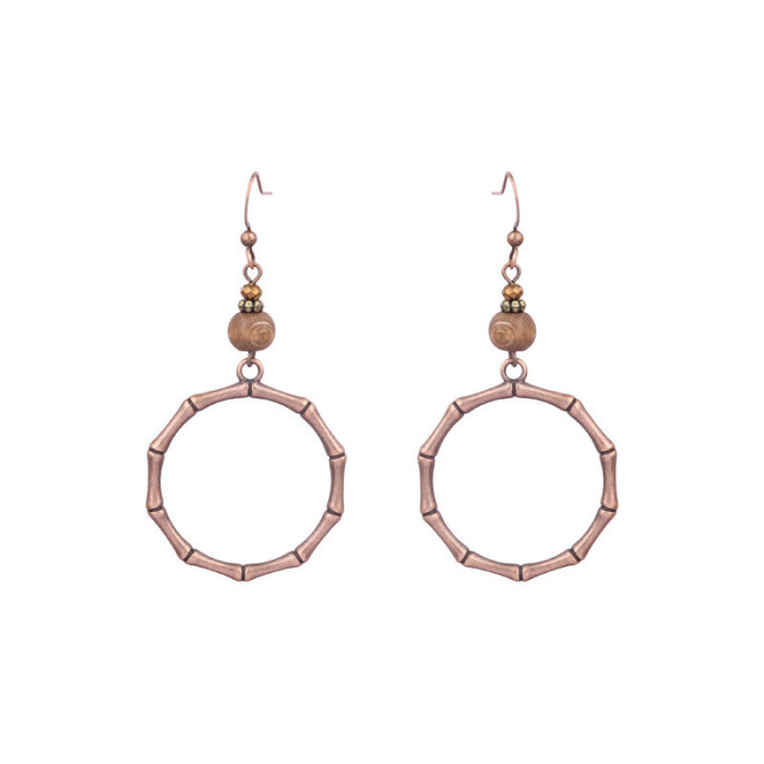 Cross-Border Amazon Tassel Earrings European and American Fashion Retro Wooden Beads Hand-Woven Geometric Hollow Wooden Earrings