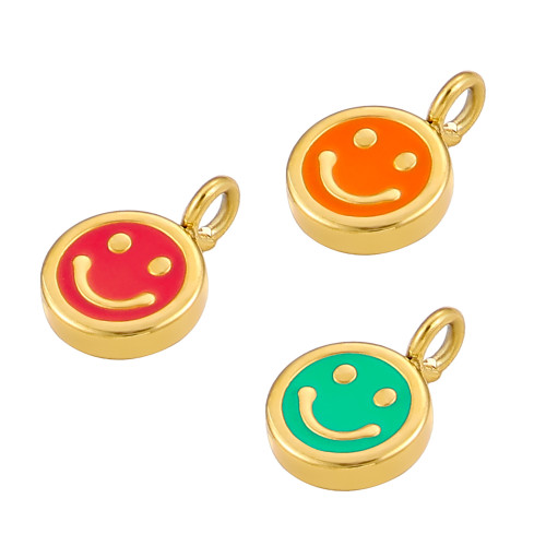 European and American Cross-Border Fashion High-End Geometric Colorful Oil Drop Round Smiley Face Pendant DIY Accessories Pendant Bracelet Necklace
