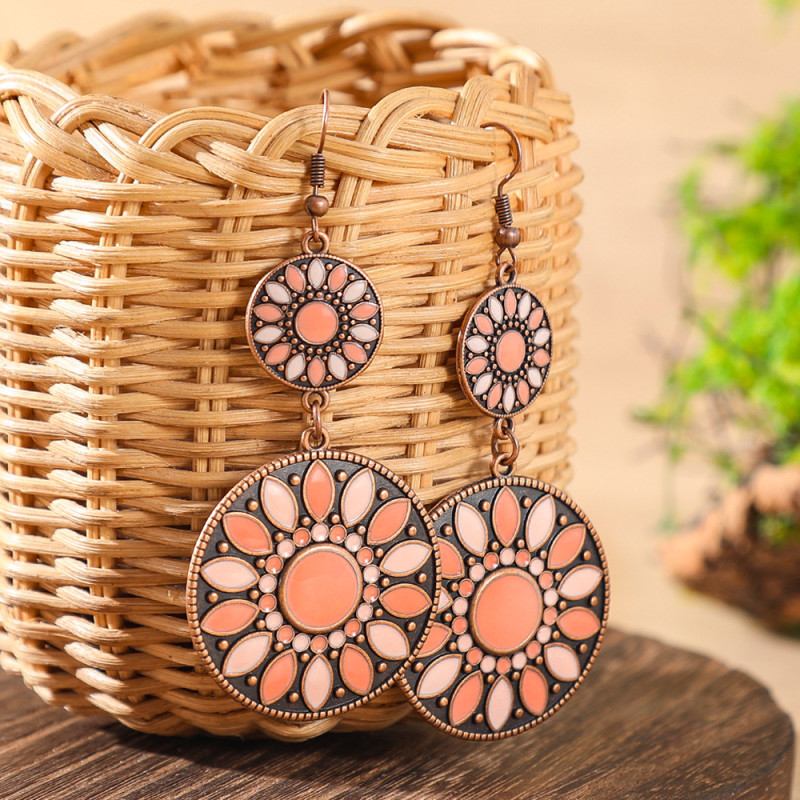 Cross-Border Hot-Selling Bohemian Style Colorful Oil Drop Earrings Vacation Travel Alloy Earrings Manufacturer Wholesale