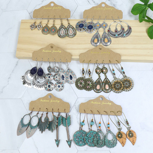 Cross-Border Retro Fashion Minimalist Cool Style Earrings Round Hollow Water Drop Oil Alloy Amazon Earrings Set for Women