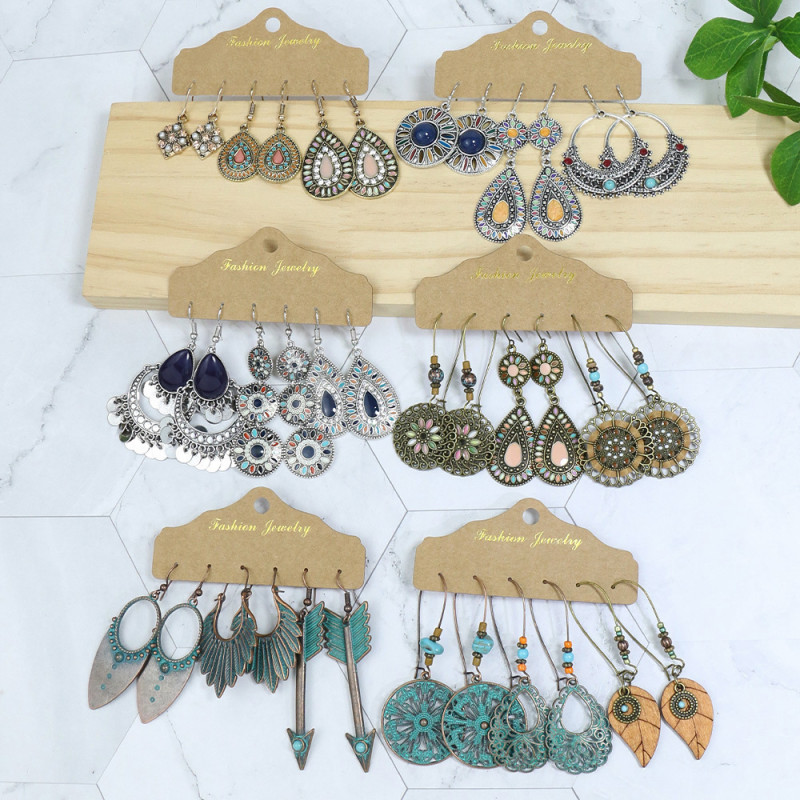 Cross-Border Retro Fashion Minimalist Cool Style Earrings Round Hollow Water Drop Oil Alloy Amazon Earrings Set for Women