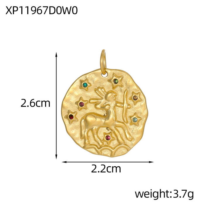 Vintage French Style Twelve Constellations Irregular Round Pendant Personality Trend DIY Pendant European and American Cross-Border Simple Accessories
