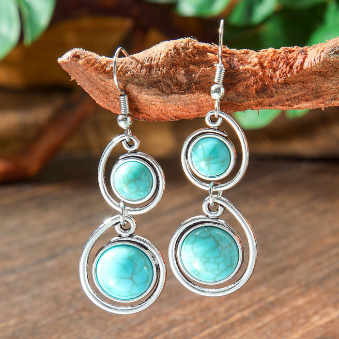 Amazon Wholesale Retro Bohemian Turquoise Earring Set Fashion Ethnic Style Earrings Jewelry Source
