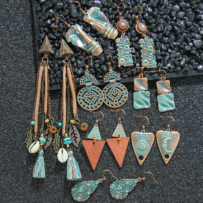 Hot-Selling Vintage Earrings Multi-Piece Set Fashion Ethnic Style Personality Geometric Earrings Versatile Jewelry De...