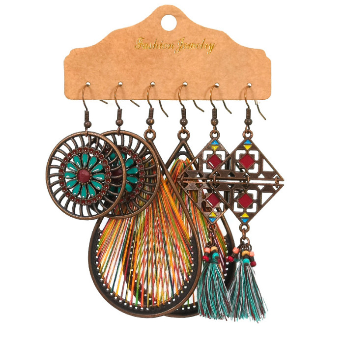 Hot-Selling Bohemian Tassel Earrings Set Combination Cross-Border European and American Fashion Retro Ethnic Style Earrings