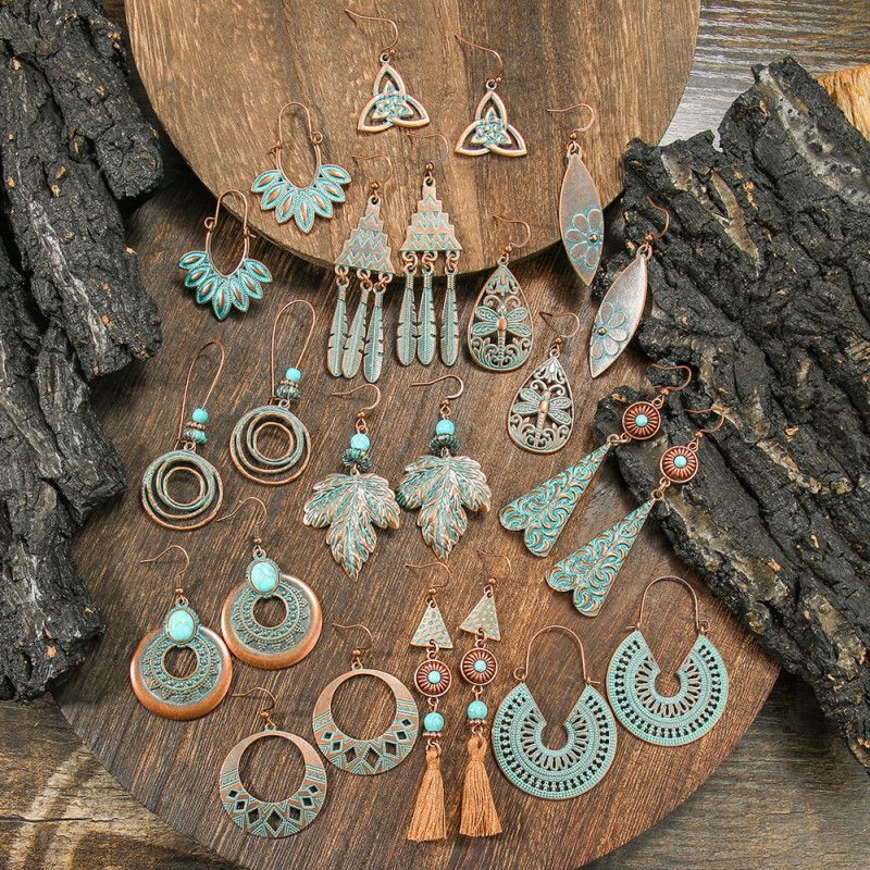 Cross-Border Set Bohemian Vintage Earrings Ethnic Vacation Style Long Tassel Earrings Super Beautiful Jungle Style Drop Earrings