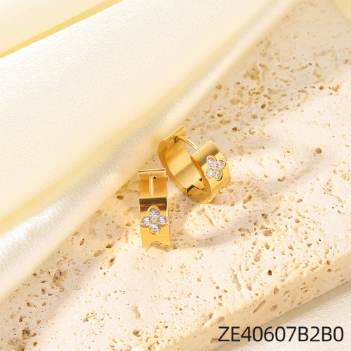 Titanium Steel Niche Retro Colorful Light Luxury Design Plum Blossom Zircon Stainless Steel Personality Versatile Elegant Earrings