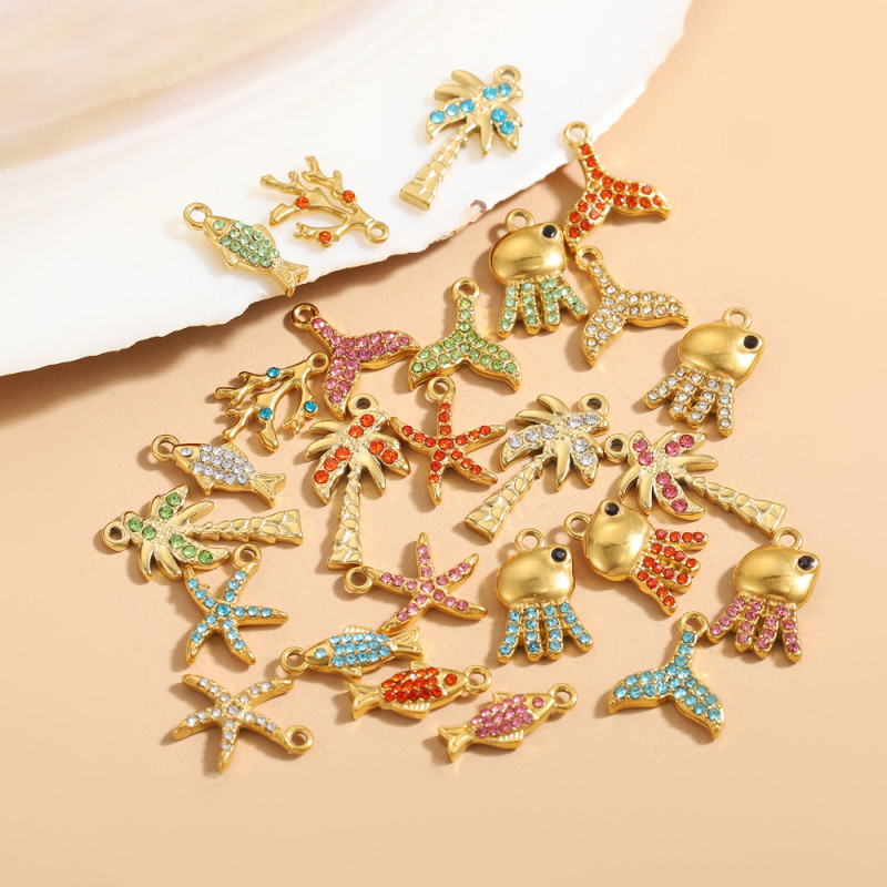 Cross-Border Ocean Shell Fish Tail Octopus Handmade Micro Inlay DIY Accessories Exquisite Simple Versatile Niche Accessories Wholesale