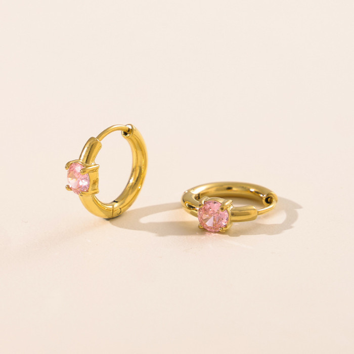 Cross-Border New Colorful Heart Round Triangle Zircon Earrings Titanium Steel Vacuum Plating Hoop Earrings High-End Gemstone