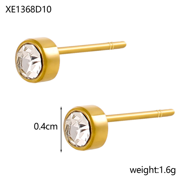 Amazon Cross-Border Hot-Selling Round December Colorful Zircon Small Earrings Stainless Steel Earrings Jewelry Wholesale