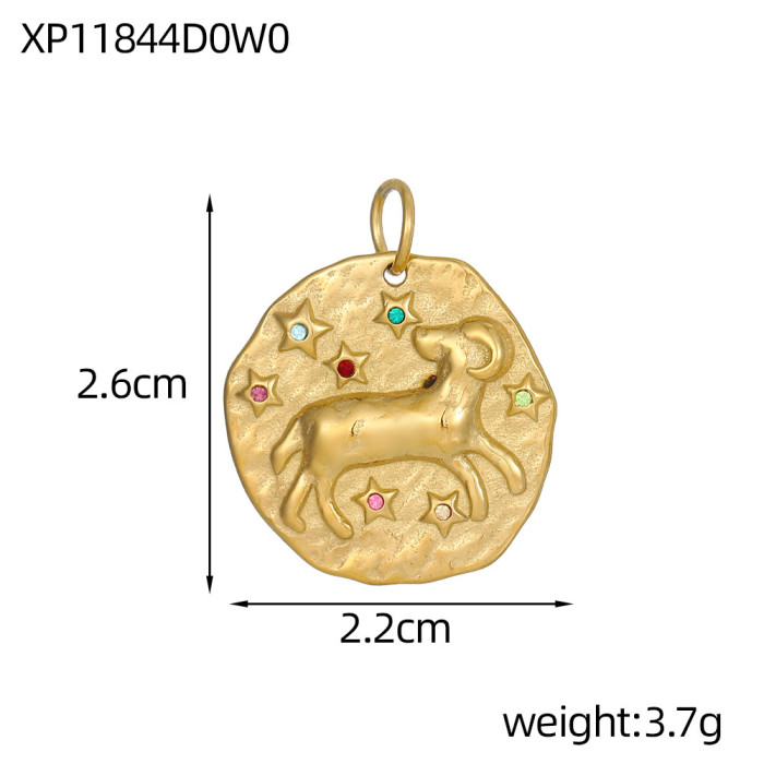 Vintage French Style Twelve Constellations Irregular Round Pendant Personality Trend DIY Pendant European and American Cross-Border Simple Accessories