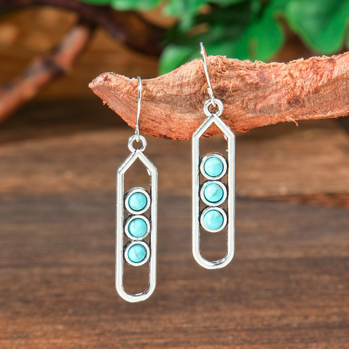 Hot-Selling Turquoise Earring Set Retro Bohemian Style Geometric Tassel Earrings Direct From Manufacturer, Jewelry Sets