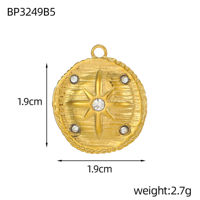 Hot Selling French Tarot Card Round Pendant Micro Inlaid Zircon Personalized Stainless Steel DIY Accessories Wholesal...