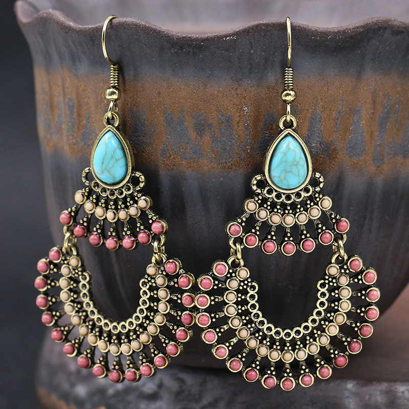 Cross-border Personalized Earrings for Women, European and American Fashion, Diamond-encrusted Accessories, Bohemian Creative Round Vintage Earrings Wholesale